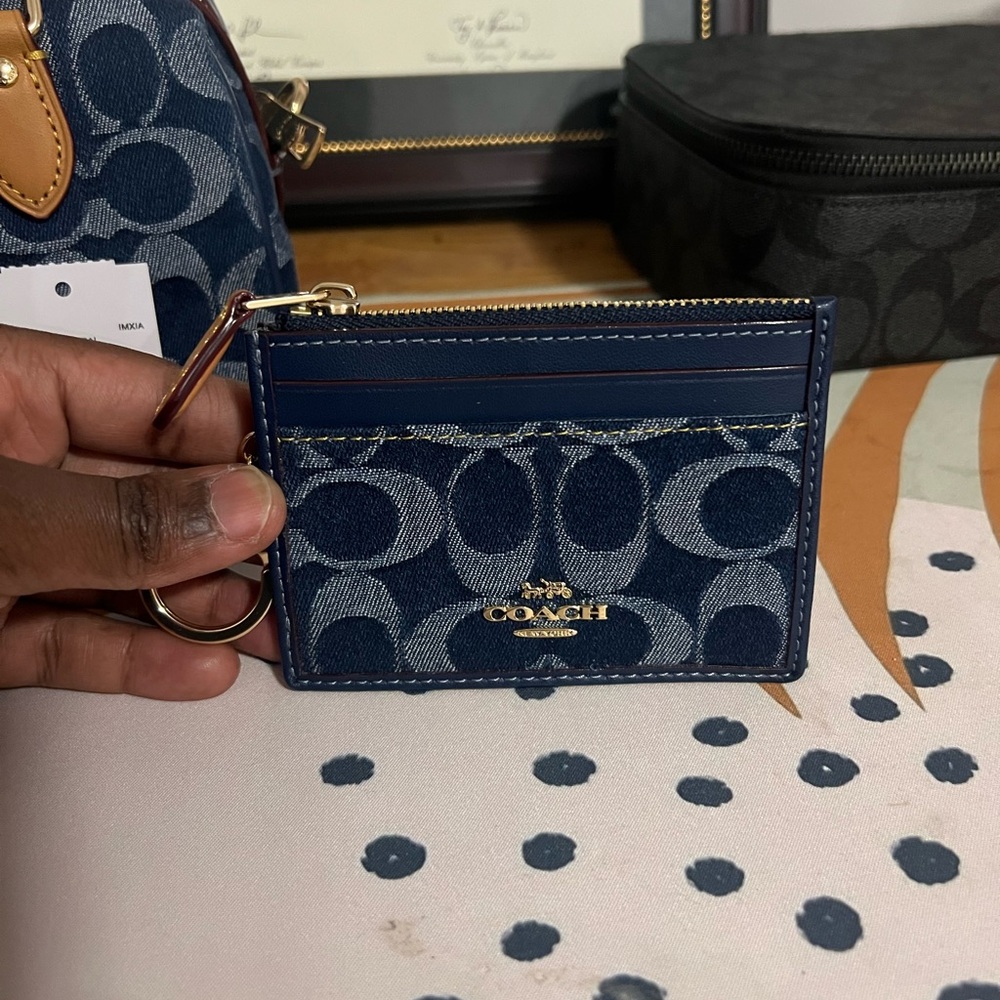 Mini Skinny Id Case In Signature Denim